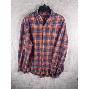 The Foundry Supply Co Shirt Mens XLT Blue Orange Plaid Flannel Button Down Tall